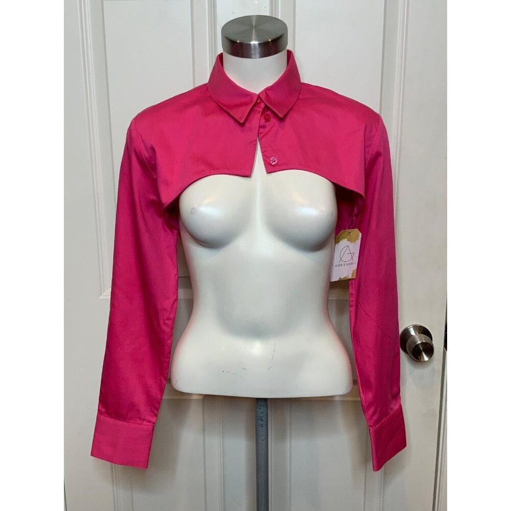 Zara Dark Pink Cropped Button-Up Shirt, Size S